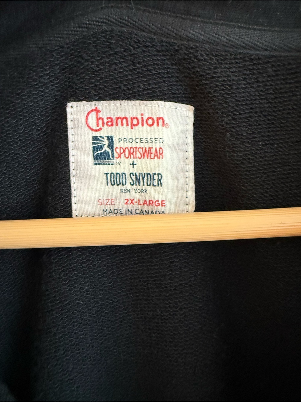 Todd Snyder X Champion Men’s Black Quarter-Zip Sweatshirt with Gray Trim - Picture 2 of 3